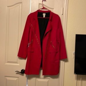 Chico’s trench coat size3 (xl) red with gold zipper pockets and front